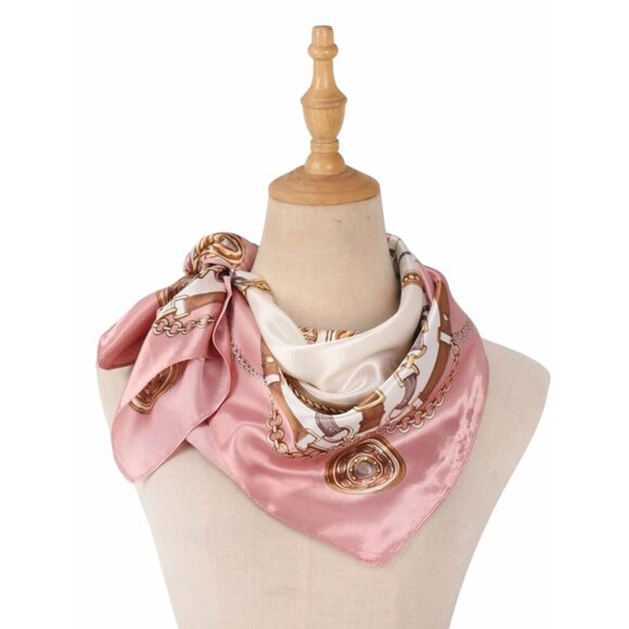 ✨Elegant Bandana Square Silky Scarf PINK Geometric Versatile Soft Luxury hijab✨ - Picture 3 of 6